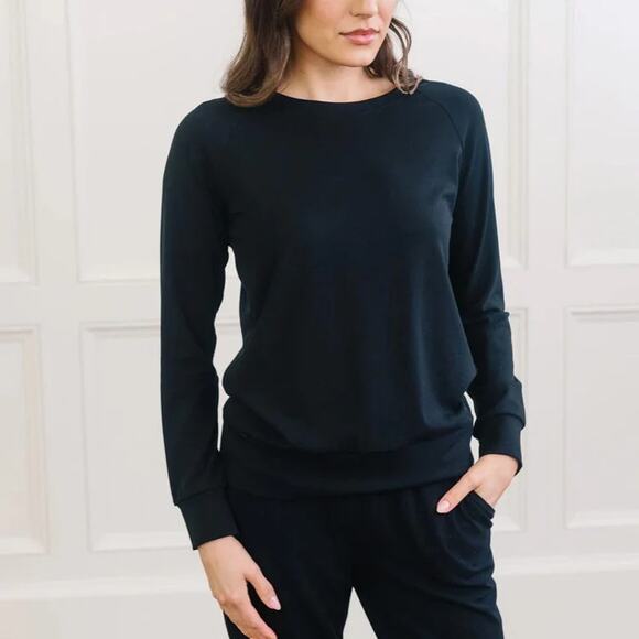 Cozy Earth Ultra-Soft Bamboo Raglan Crew Neck Pullover Top Womens Plus 3X Black - Picture 1 of 7